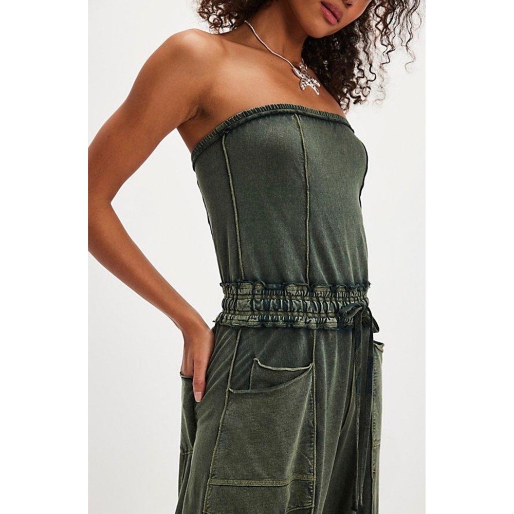 Free People FP One Kaiden Strapless Wide Leg Jumpsuit Smocked Waist Medium - Picture 2 of 9